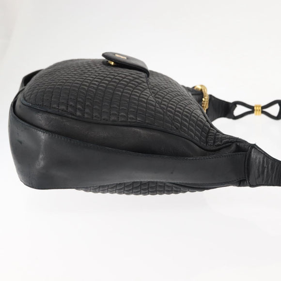 BALLY Shoulder Bag Leather Black Gold Auth BA6625