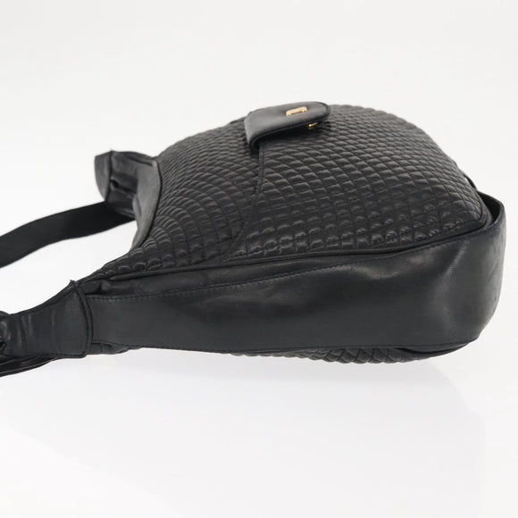 BALLY Shoulder Bag Leather Black Gold Auth BA6625