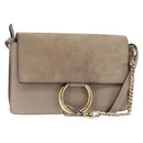 Chloe Fay Shoulder Bag Suede Leather Beige Gold Auth BA6627-1