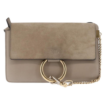 Chloe Fay Shoulder Bag Suede Leather Beige Gold Auth BA6627 - 0