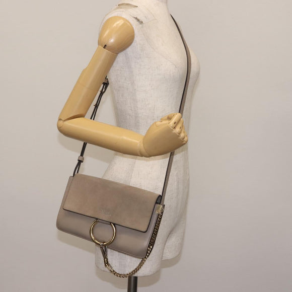 Chloe Fay Shoulder Bag Suede Leather Beige Gold Auth BA6627