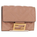 FENDI Zucca Canvas Trifold Wallet Leather Pink Gold Auth BA6630M-1