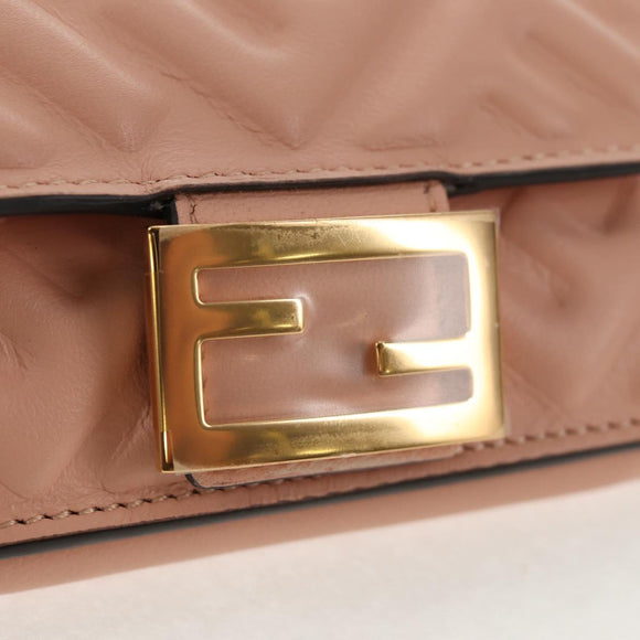 FENDI Zucca Canvas Trifold Wallet Leather Pink Gold Auth BA6630M