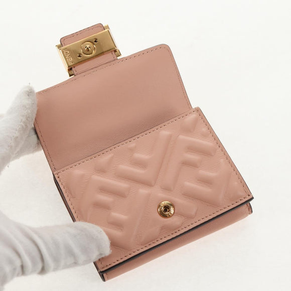 FENDI Zucca Canvas Trifold Portemonnee Leer Roze Goud Auth BA6630M