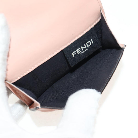 FENDI Zucca Canvas Trifold Portemonnee Leer Roze Goud Auth BA6630M