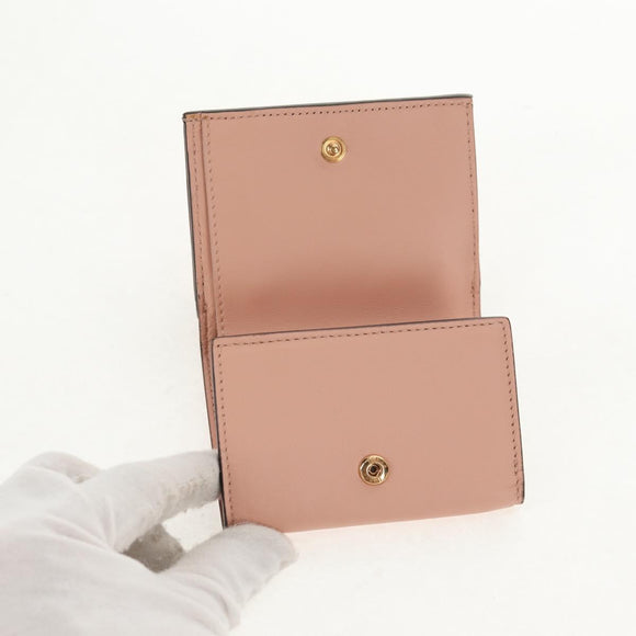 FENDI Zucca Canvas Trifold Portemonnee Leer Roze Goud Auth BA6630M