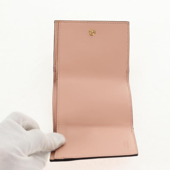 FENDI Zucca Canvas Trifold Wallet Leather Pink Gold Auth BA6630M