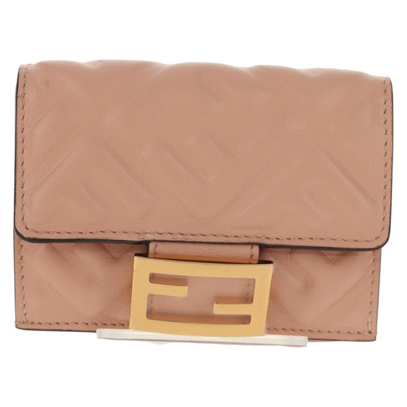 FENDI Zucca Canvas Trifold Portemonnee Leer Roze Goud Auth BA6630M