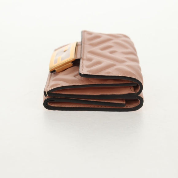 FENDI Zucca Canvas Trifold Wallet Leather Pink Gold Auth BA6630M