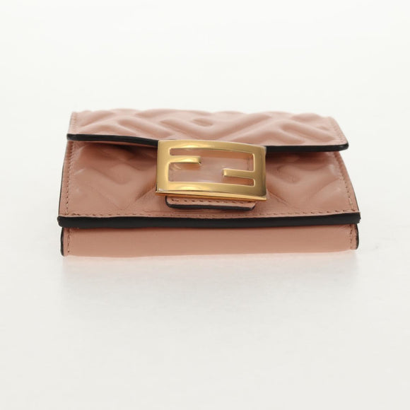 FENDI Zucca Canvas Trifold Portemonnee Leer Roze Goud Auth BA6630M