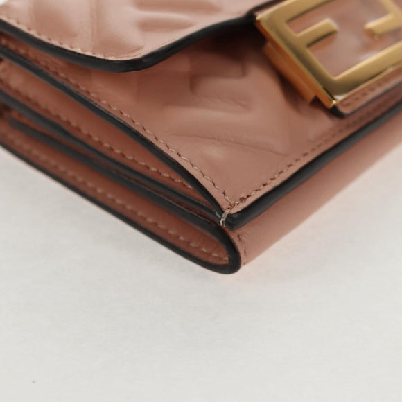 FENDI Zucca Canvas Trifold Wallet Leather Pink Gold Auth BA6630M