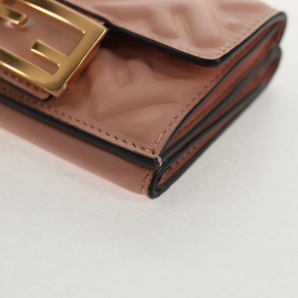 FENDI Zucca Canvas Trifold Portemonnee Leer Roze Goud Auth BA6630M