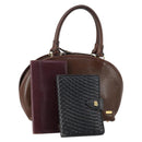 BALLY Hand Bag Leather 3 Set Brown Black Bordeaux Auth BA6632-1