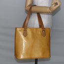 LOUIS VUITTON Monogram Vernis Houston Hand Bag Beige M91004 LV Auth BA6703-23