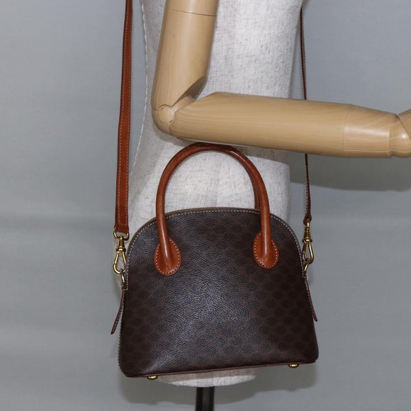 CELINE Macadam Canvas Hand Bag PVC Leather 2way Brown Auth BA6720