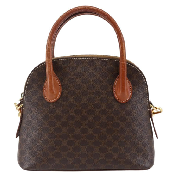 CELINE Macadam Canvas Hand Bag PVC Leather 2way Brown Auth BA6720