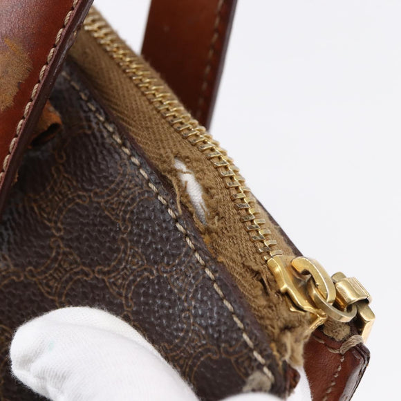 CELINE Macadam Canvas Hand Bag PVC Leather Brown Auth BA6721