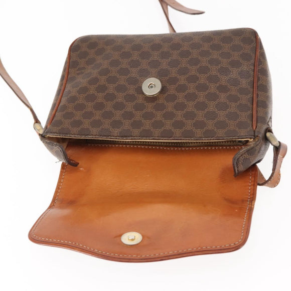 CELINE Macadam Canvas Shoulder Bag PVC Leather Brown Gold Auth BA6722