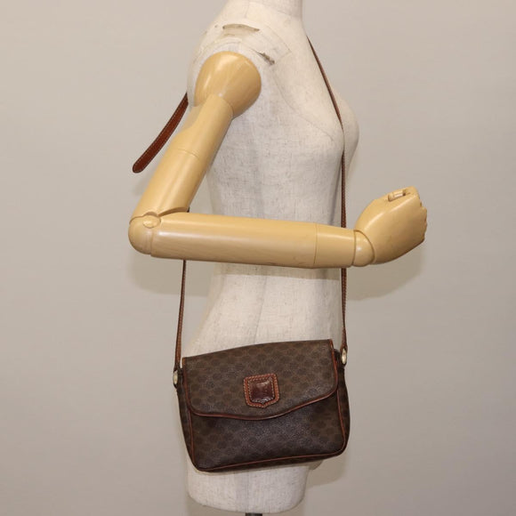 CELINE Macadam Canvas Shoulder Bag PVC Leather Brown Gold Auth BA6722