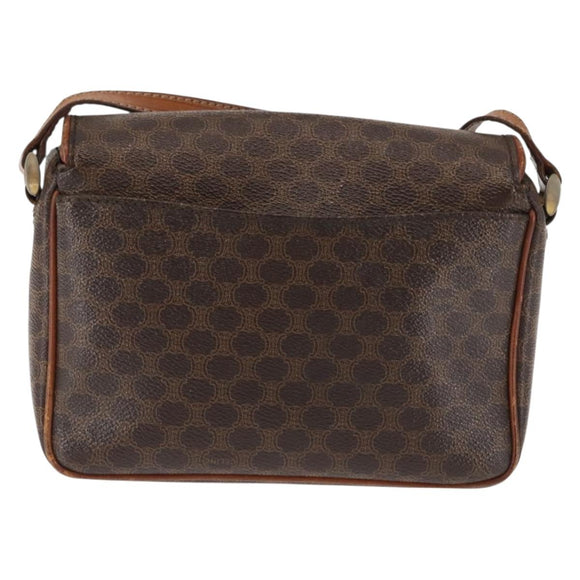 CELINE Macadam Canvas Shoulder Bag PVC Leather Brown Gold Auth BA6722