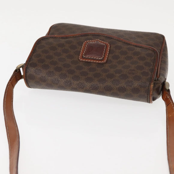 CELINE Macadam Canvas Shoulder Bag PVC Leather Brown Gold Auth BA6722