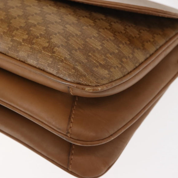CELINE Macadam Canvas Shoulder Bag PVC Beige Gold Auth BA6724
