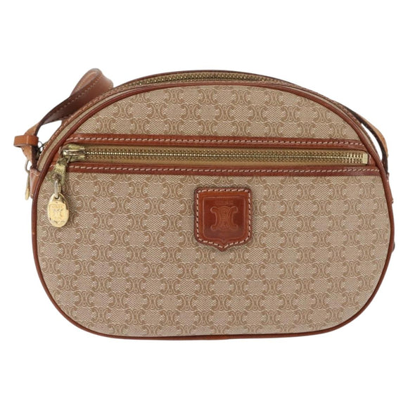 CELINE Macadam Canvas Shoulder Bag PVC Beige Gold Auth BA6725