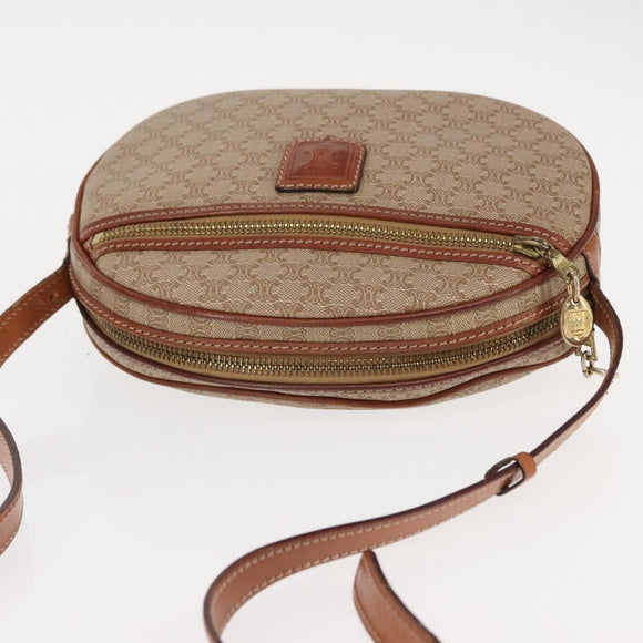 CELINE Macadam Canvas Shoulder Bag PVC Beige Gold Auth BA6725