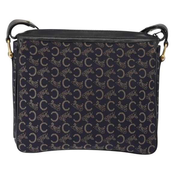 CELINE C Sulky Shoulder Bag Canvas Navy Gold Auth BA6726