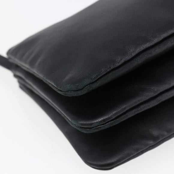 CELINE Trio Small Shoulder Bag Leather Black Gold Auth BA6727