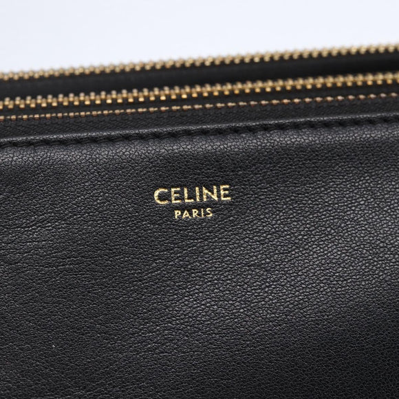 CELINE Trio Small Shoulder Bag Leather Black Gold Auth BA6727