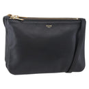 CELINE Trio Small Shoulder Bag Leather Black Gold Auth BA6727-1