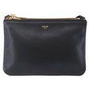 CELINE Trio Small Shoulder Bag Leather Black Gold Auth BA6727-13