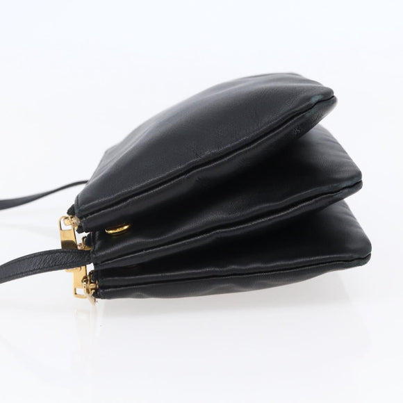 CELINE Trio Small Shoulder Bag Leather Black Gold Auth BA6727