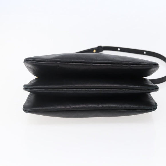 CELINE Trio Small Shoulder Bag Leather Black Gold Auth BA6727