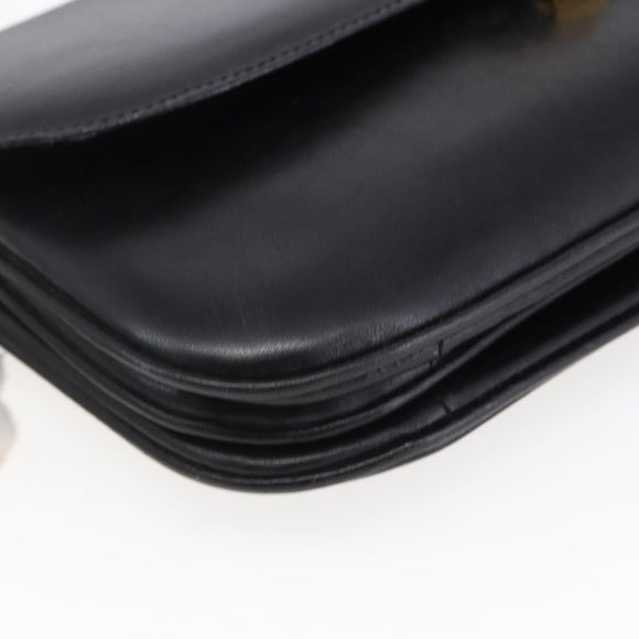 CELINE Shoulder Bag Leather Black Gold Auth BA6728