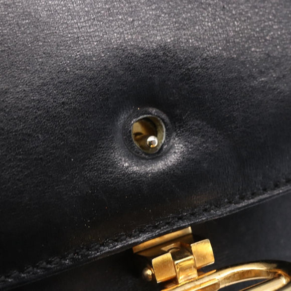 CELINE Shoulder Bag Leather Black Gold Auth BA6728