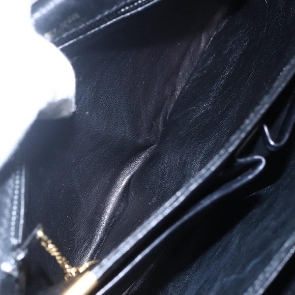 CELINE Shoulder Bag Leather Black Gold Auth BA6728