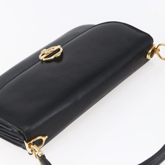 CELINE Shoulder Bag Leather Black Gold Auth BA6728