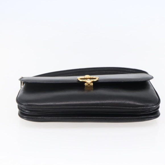CELINE Shoulder Bag Leather Black Gold Auth BA6728
