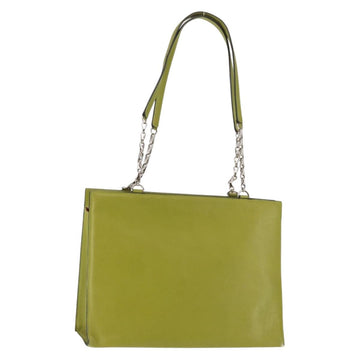 CELINE Shoulder Bag Leather Green Silver Auth BA6730