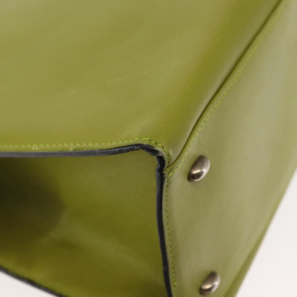 CELINE Shoulder Bag Leather Green Silver Auth BA6730