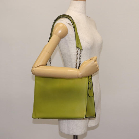 CELINE Shoulder Bag Leather Green Silver Auth BA6730