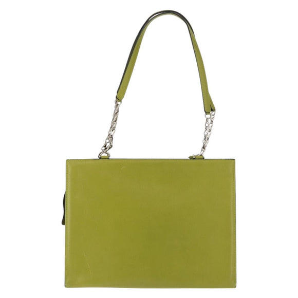 CELINE Shoulder Bag Leather Green Silver Auth BA6730