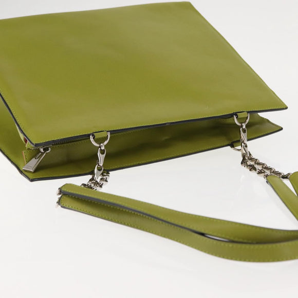 CELINE Shoulder Bag Leather Green Silver Auth BA6730