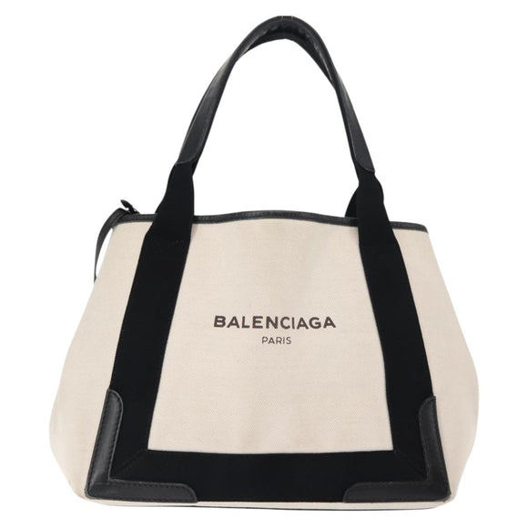 BALENCIAGA Navy Kabas S Hand Bag Canvas Black White 339933 Auth BA6735