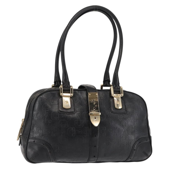 GUCCI Shoulder Bag Leather Black Gold 145770 Auth BA6738