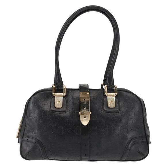 GUCCI Shoulder Bag Leather Black Gold 145770 Auth BA6738