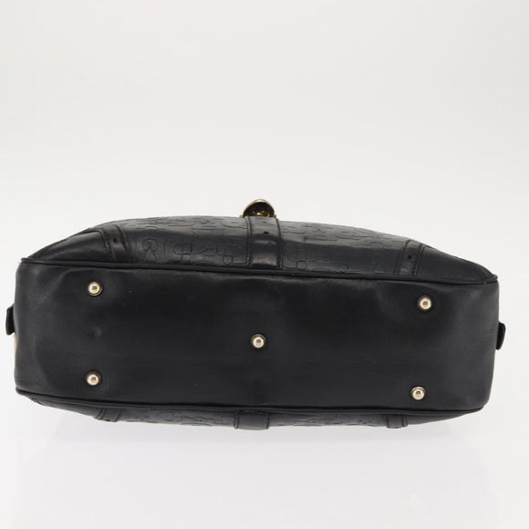 GUCCI Shoulder Bag Leather Black Gold 145770 Auth BA6738