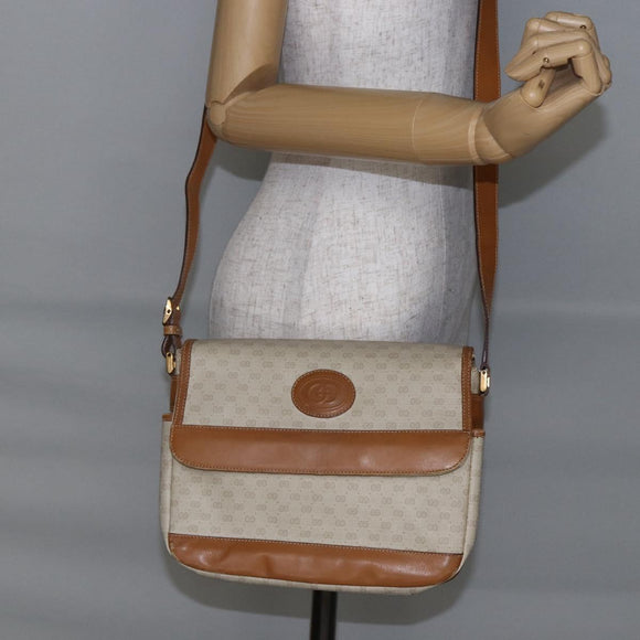 GUCCI Micro GG Supreme Shoulder Bag PVC White Gold Auth BA6748